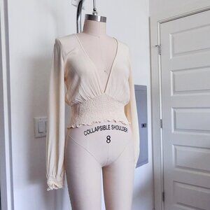 Urban Outfitters Cream Smocked Waist Surplice Top – Size M